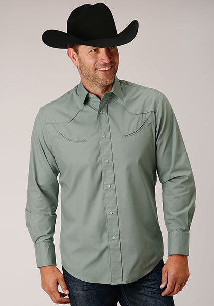 Roper Men's Solid Broadcloth - Dusty Green