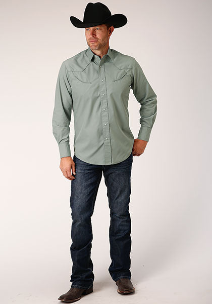 Roper Men's Solid Broadcloth - Dusty Green