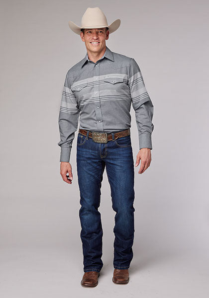 Roper Mens Grey/White Border Stripe