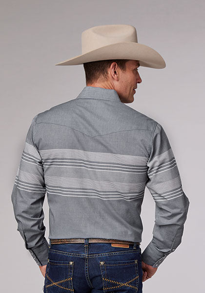 Roper Mens Grey/White Border Stripe
