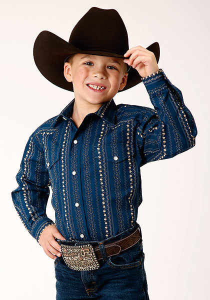 Roper Boys Navy/Khaki Floral Wallpaper Print