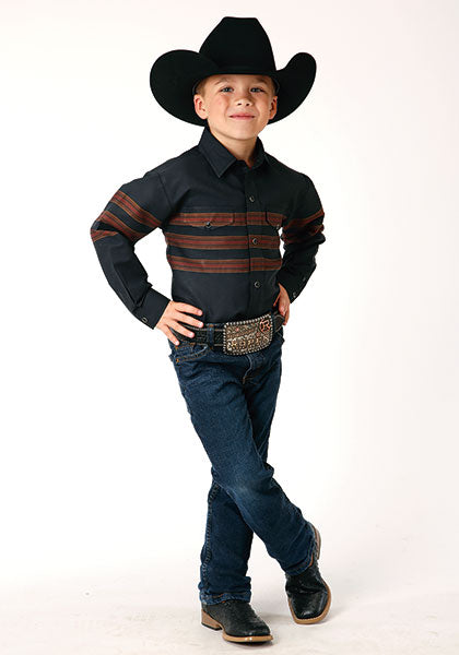 Roper Boys Black W/Saddle Brown Border Stripe