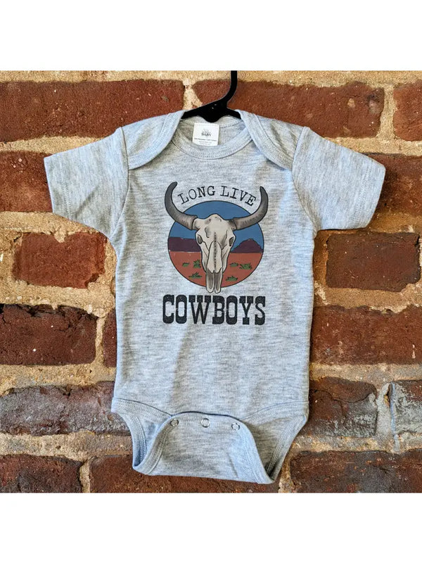 Long Live Cowboys Baby Body Suit- Grey
