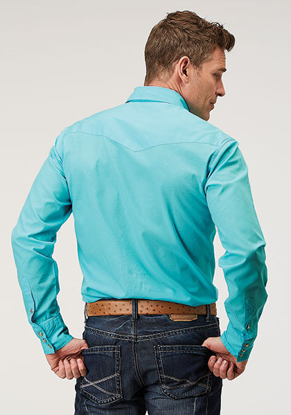 Roper Mens Solid Turquoise Snap Shirt