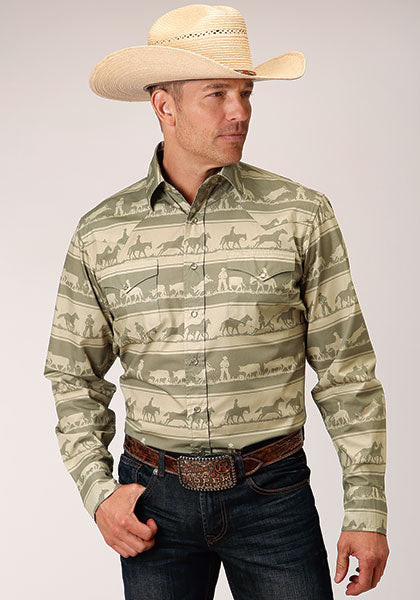 Roper Men Cowboy Rugby Horizontal Print