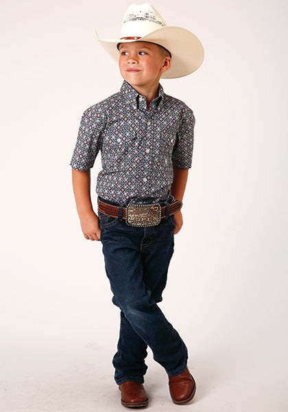Roper Boy's All Over Print Silver Foulard - Grey