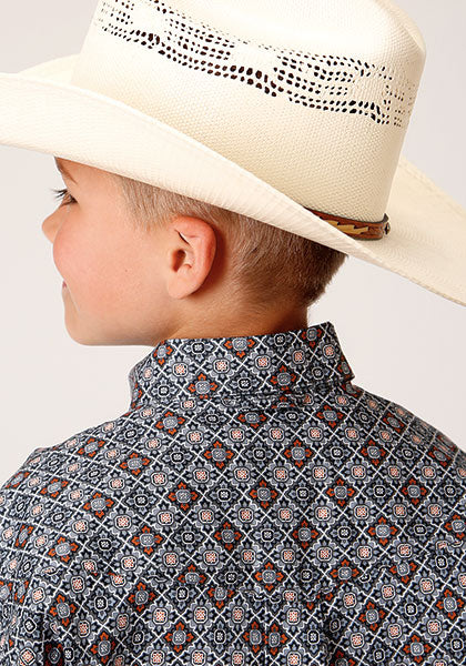 Roper Boy's All Over Print Silver Foulard - Grey