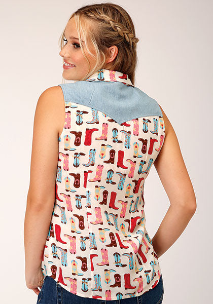 Roper Women Boot Print Rayon Western Top