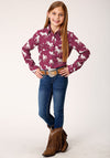 Roper Girls Horse Print Rayon Western Blouse - Red