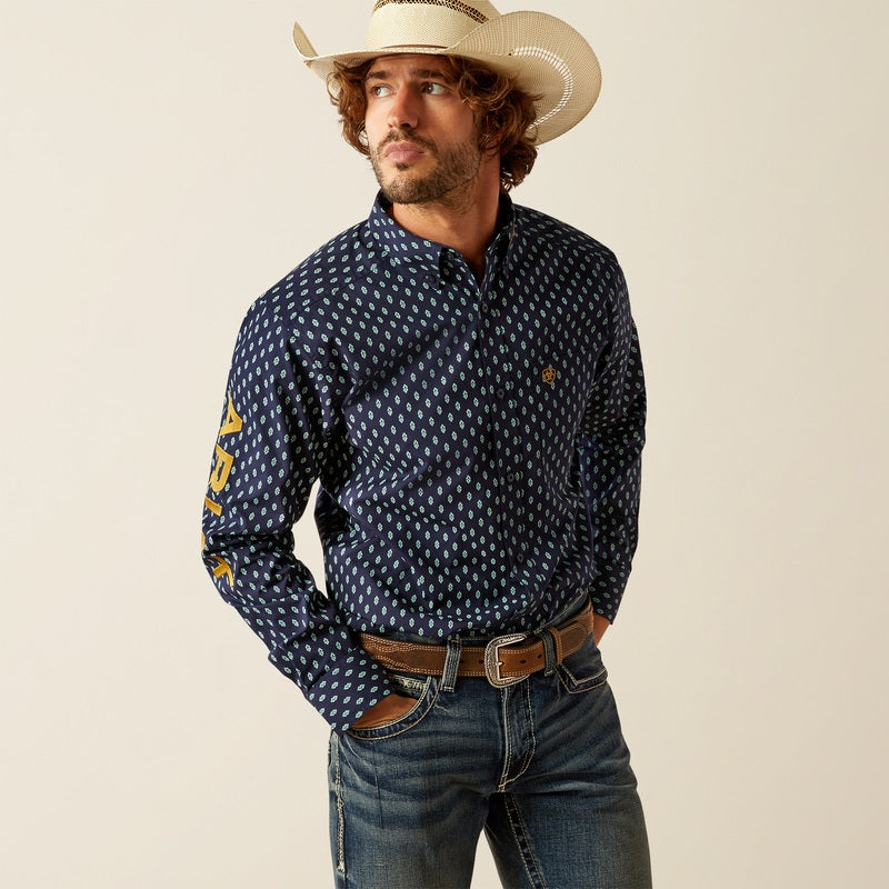 Ariat Men's Team Powell Fitted Navy & Gold Long Sleeve Shirt Ariat Men's Team Powell Fitted Navy & Gold Long Sleeve Shirt