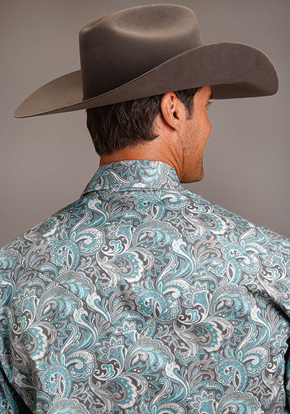 Stetson Snap 2 Pocket Shirt - Silver Sage Paisley