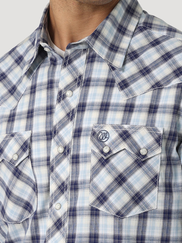 Wrangler Mens Retro Sawtooth Snap Pocket Western Shirt - Nevy Blue Drop