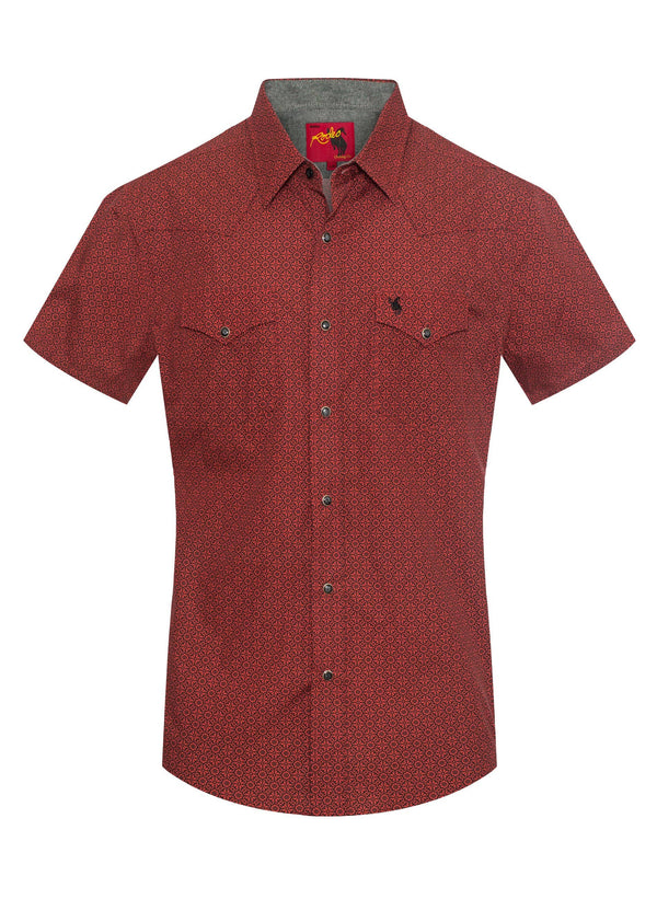 Rodeo Men's Short Sleeve Pearl Snap Print Shirt