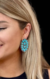 Turquoise Oval Cluster Post Earrings 1.75"