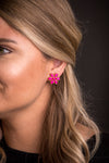 Pink and Gold Flower Stud Earring