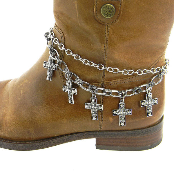 Rhinestone 5-Cross Charm Boot Chain