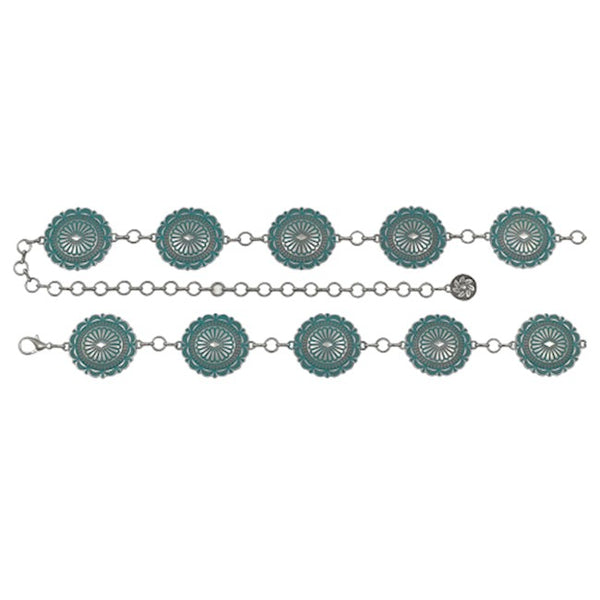 Catchfly Ladies Round Concho Belt W/Turq. Wash