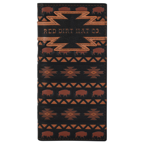 Red Dirt Hat Co Rodeo Wallet Black W/Aztec Design and Bison