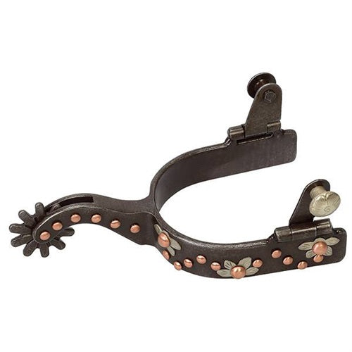 Ladies Spur With German Silver Flower Trim Brushed Black
