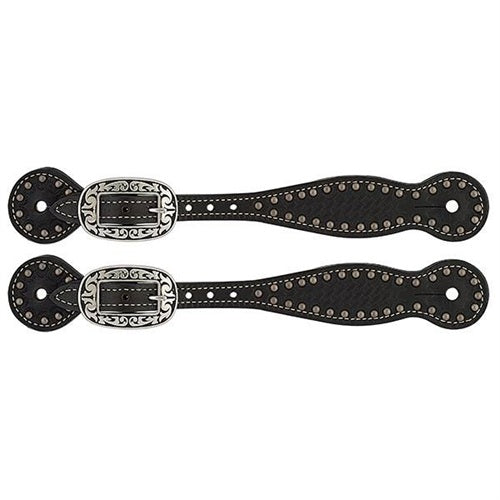 Basketweave Bridle Leather Spur Straps, Thin, Black