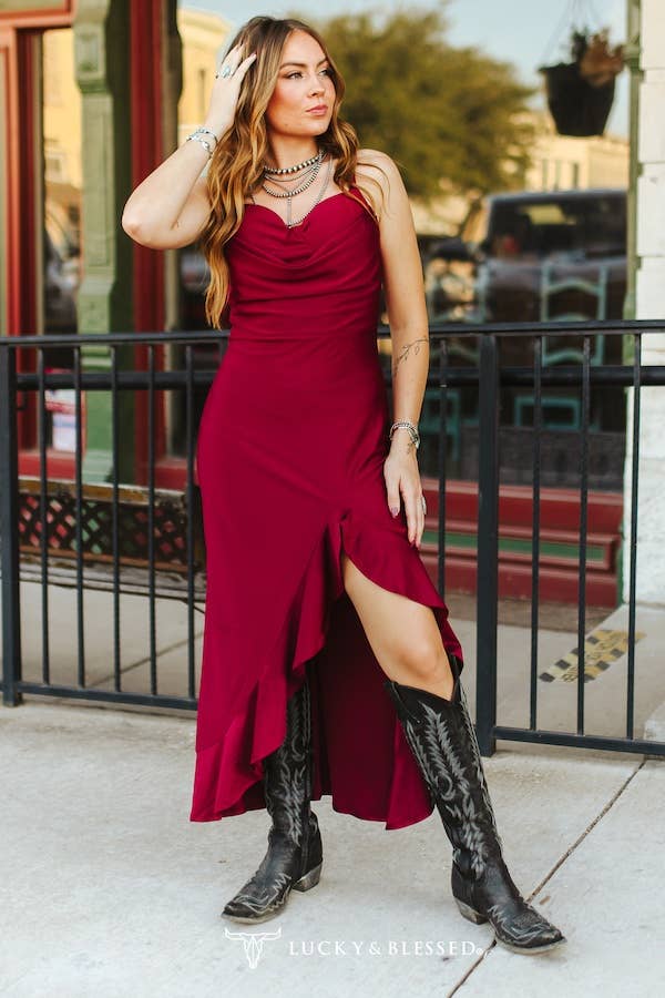 red ruffle slit dress Nox Anabel T1335