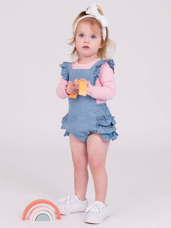 Baby Girls Light Wash Flutter Overall Romper