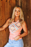 Soft Pink Striped Aztec Printed Tank Top