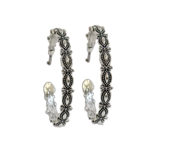 Burnished Silver Scalloped Hoop Earring