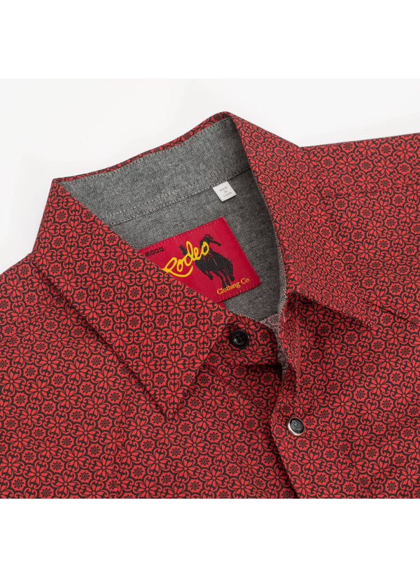 Rodeo Men's Short Sleeve Pearl Snap Print Shirt