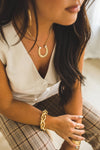 Gold Plated Horse Shoe Necklace with Rhinestone