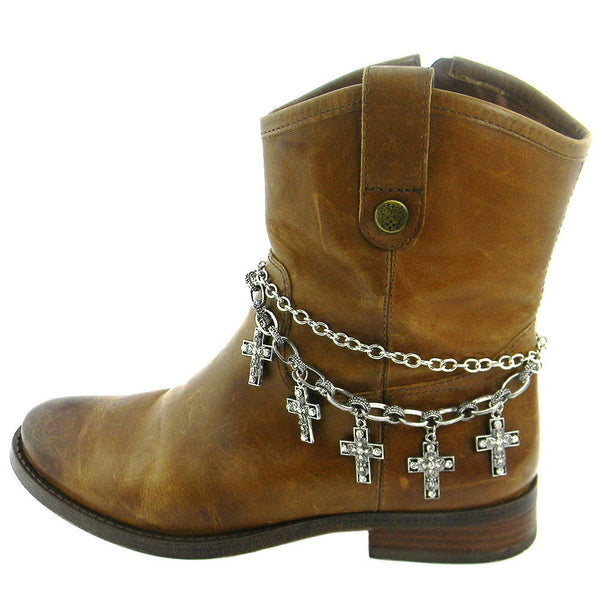 Rhinestone 5-Cross Charm Boot Chain