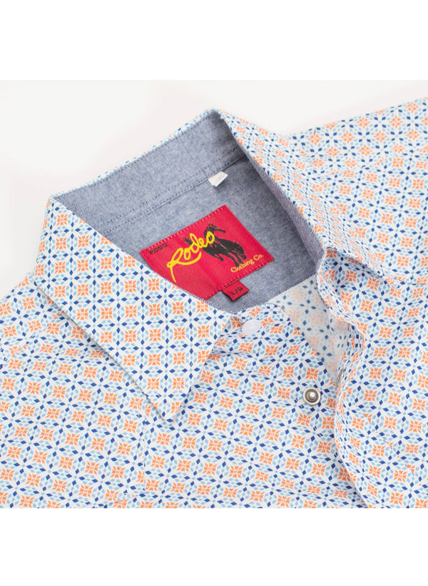 Rodeo Men's Short Sleeve Pearl Snap Print Shirt
