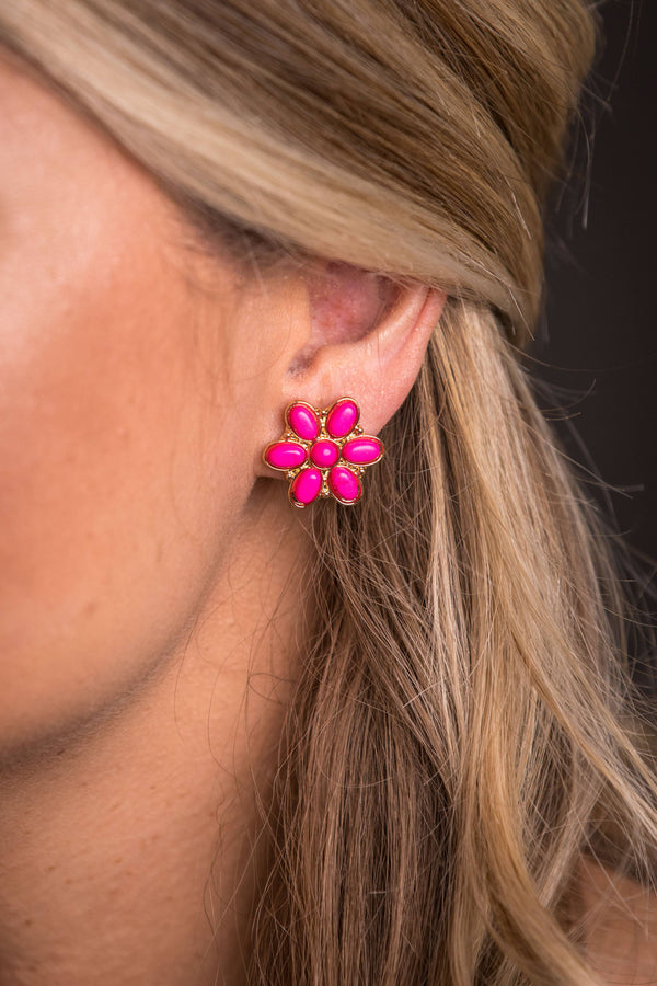 Pink and Gold Flower Stud Earring