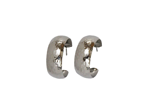 Silver Hammered Hoop Earring 1.25"
