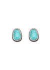 Turquoise Post Earring with Burnished Silver Rope Border