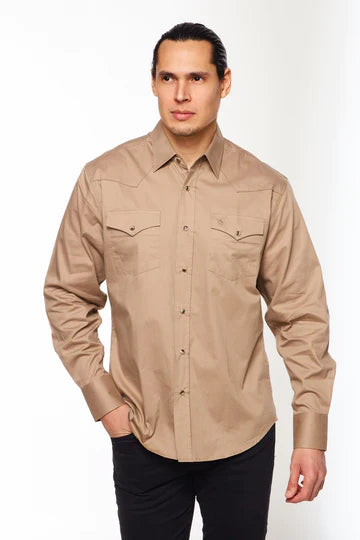 Rodeo Solid Color Long Sleeve Snap - Khaki