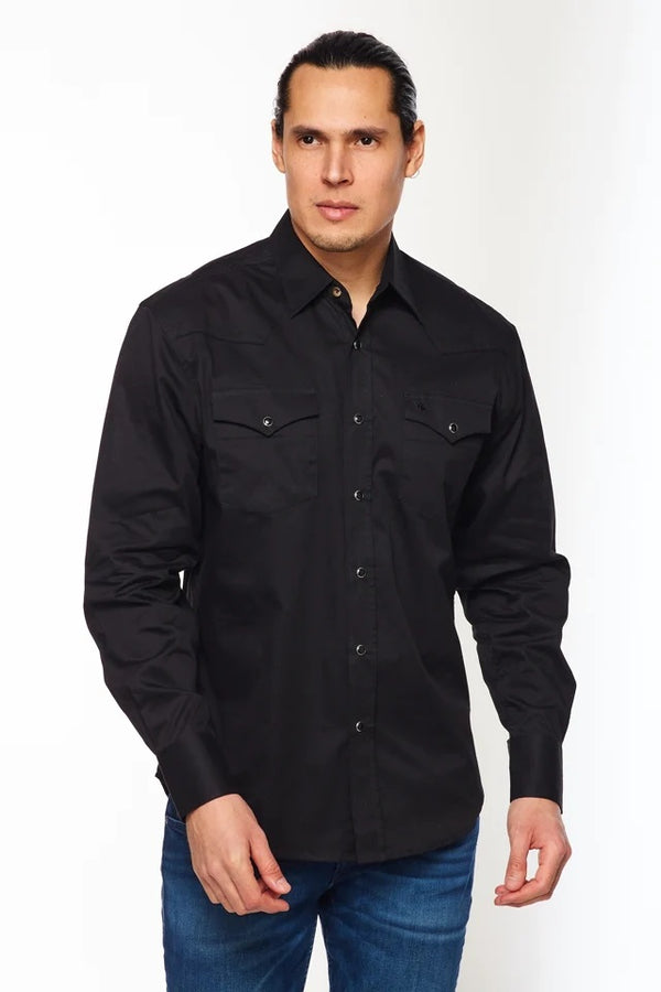 Rodeo Solid Color Long Sleeve Snap - Black