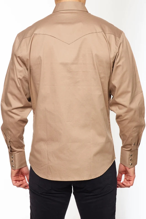Rodeo Solid Color Long Sleeve Snap - Khaki