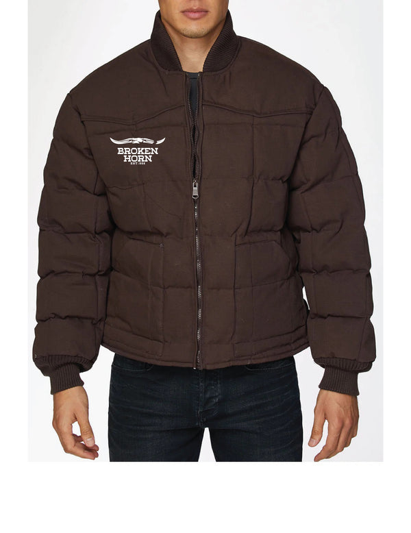 Broken Horn Embroidered Canvas Quilted Puffer Jacket