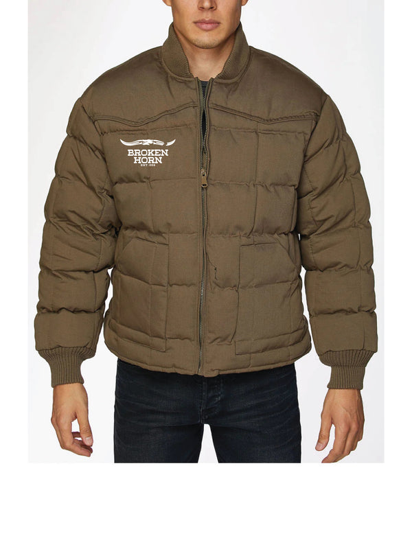 Broken Horn Embroidered Canvas Quilted Puffer Jacket