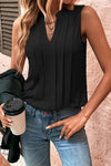 Plain Smocked Sleeveless Top - Black