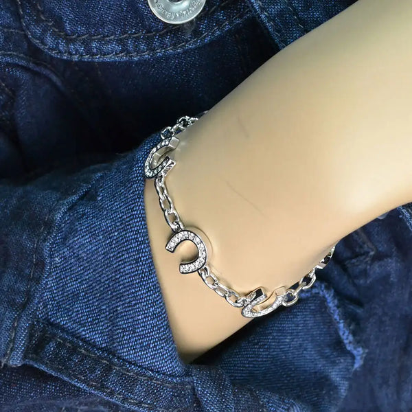 Cystal Clear Luck Horseshoe Link Bracelet