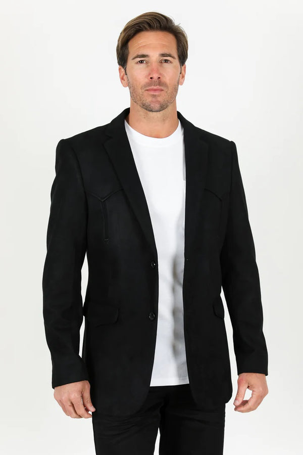 Platini Men's Double Button Faux-Suede Blazer - Black
