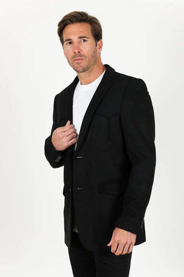 Platini Men's Double Button Faux-Suede Blazer - Black