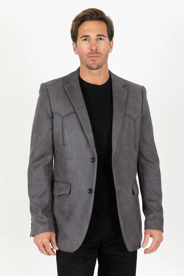 Platini Men's Double Button Faux-Suede Blazer  - Charcoal