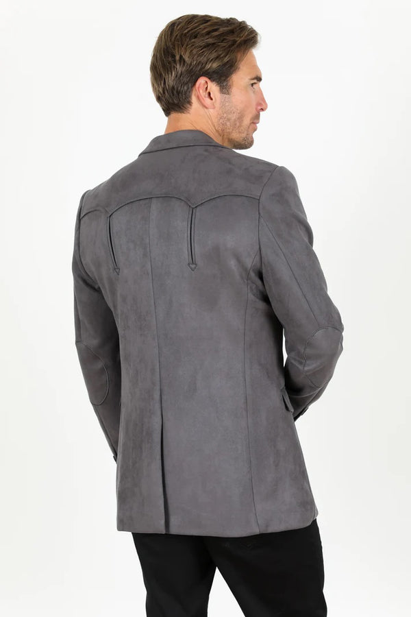 Platini Men's Double Button Faux-Suede Blazer  - Charcoal