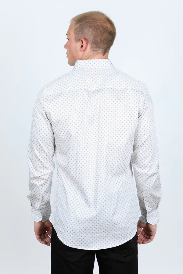 Platini Men Aztec Cotton Spandex Shirt - White