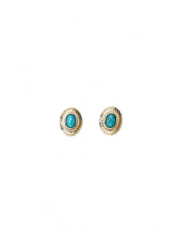 Small Gold Flower Stamped Concho Post with Turquoise Accent