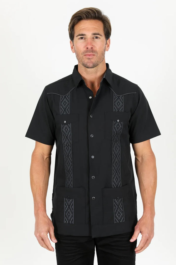 Men's Modern Guayabera Shirt - Black