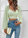 Light Green Puff Sleeve Corset Long Sleeve Crop Top